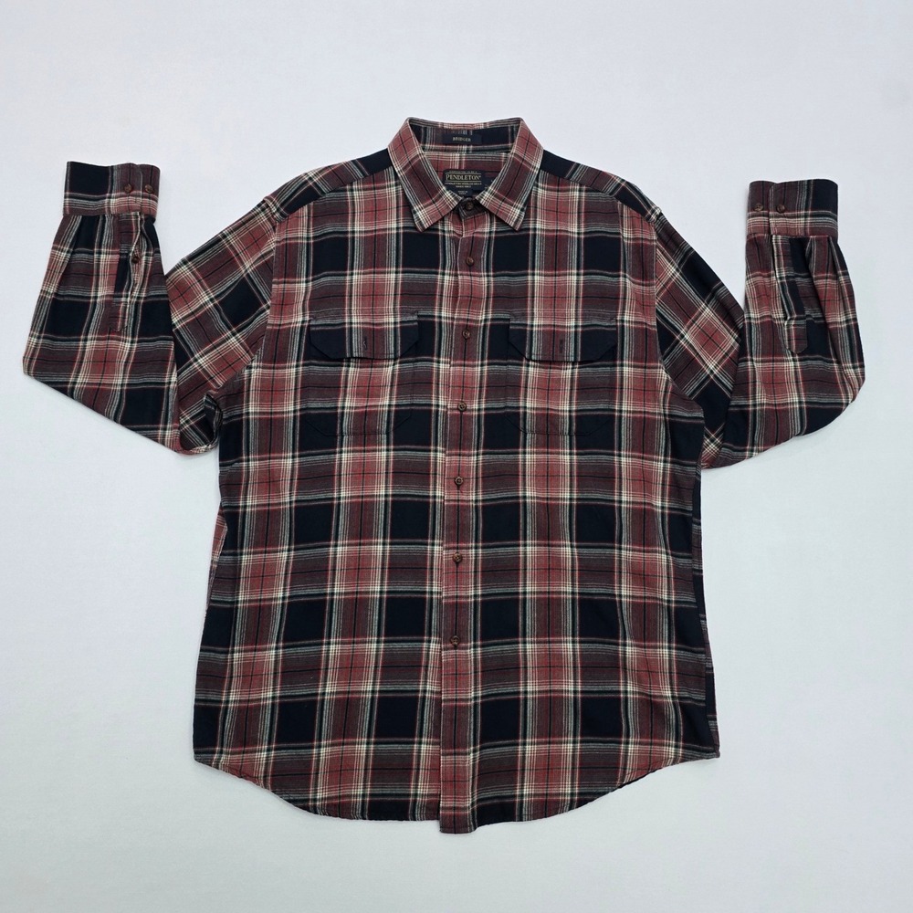 Pendleton Bridger Mens Red Black Plaid Flannel Button Down Shirt AA350 L